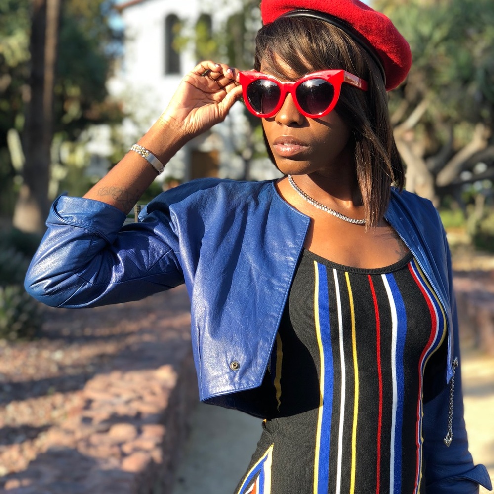 Blue Leather Vintage Crop Jacket